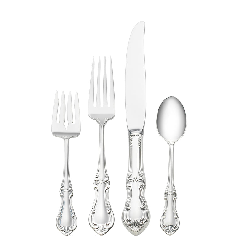 4-piece sterling silver dinner flatware set, ornate handles