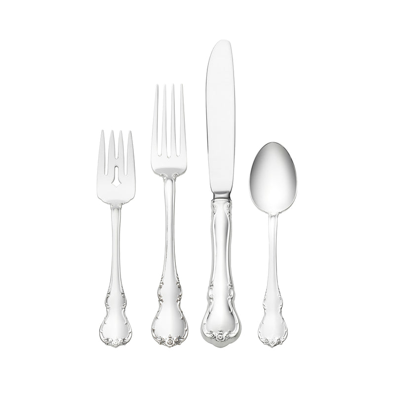 Towle French Provincial sterling silver dinner flatware set with 2 forks, knife, spoon