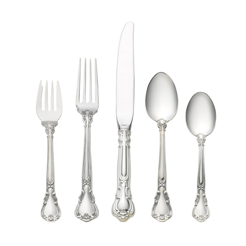 Gorham Chantilly sterling silver flatware set with ornate forks and spoons