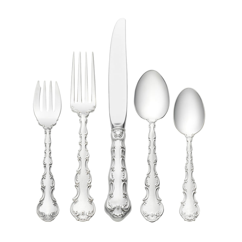 Gorham Strasbourg sterling silver flatware set, ornate forks, knife and spoons