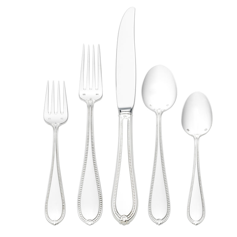 Sterling silver dinner flatware set with forks, knife, and spoons, 46-piece