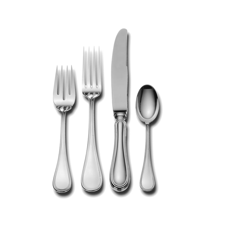 Sterling silver dinnerware set with fork, knife, and two spoons