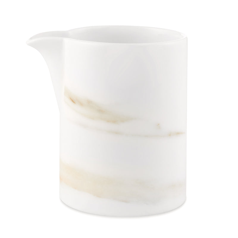Creamer pitcher with translucent white finish and soft gold-tone veining band