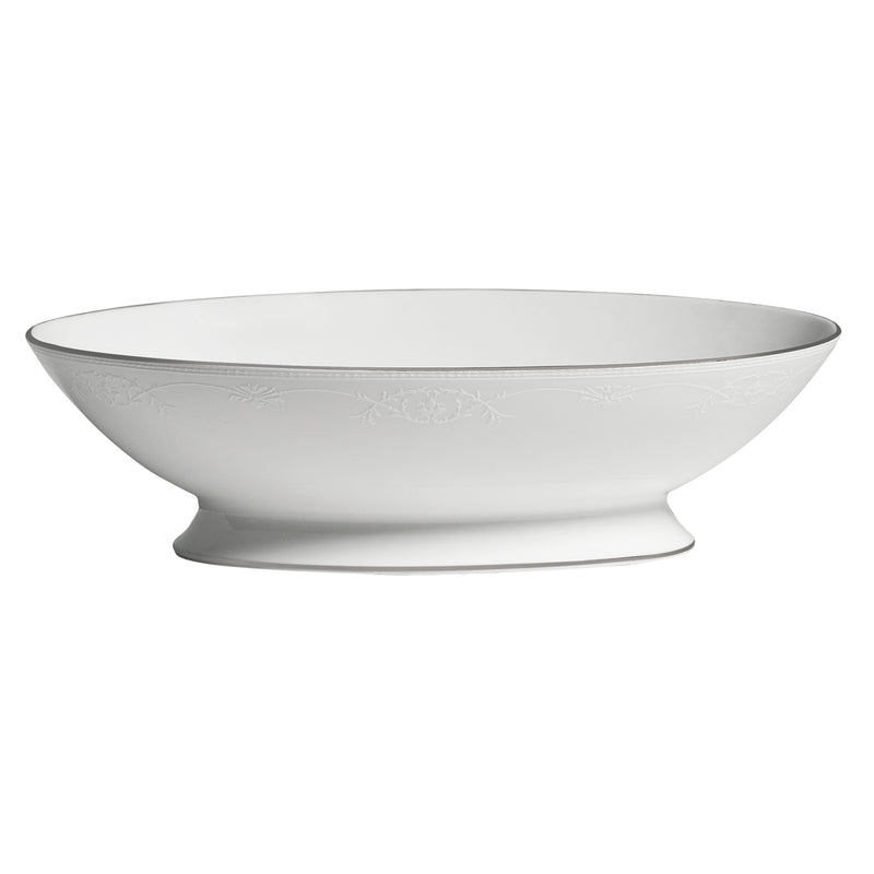 Wedgwood English Lace oval open vegetable bowl, white porcelain with raised lace trim