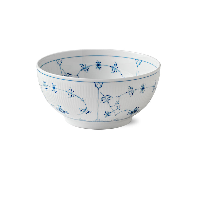 Porcelain bowl with blue floral vine pattern, fluted rim, Royal Copenhagen