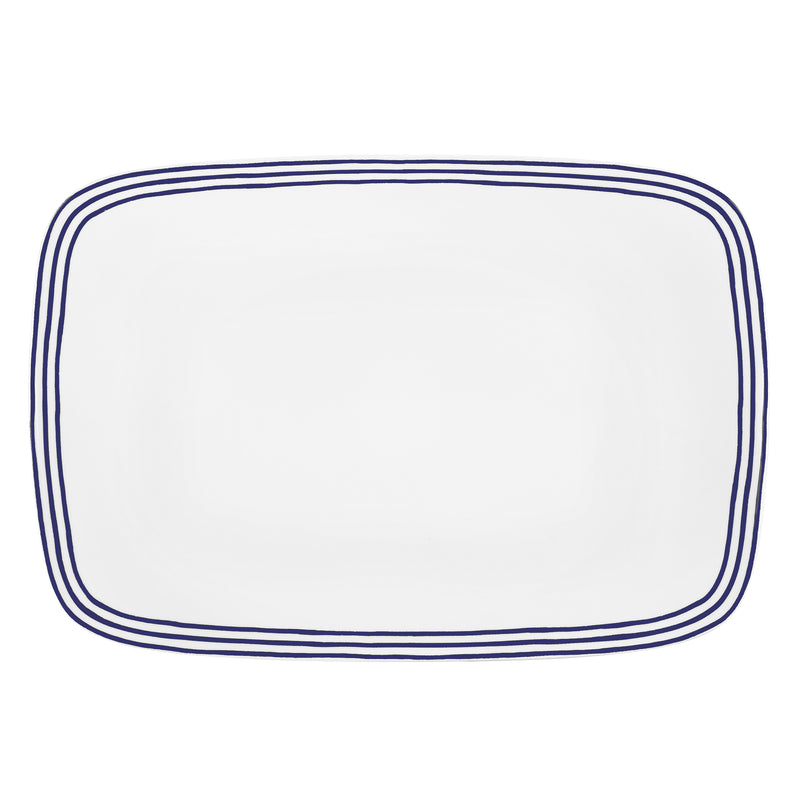 Blue oblong platter with double-line border, Kate Spade New York Charlotte Street North