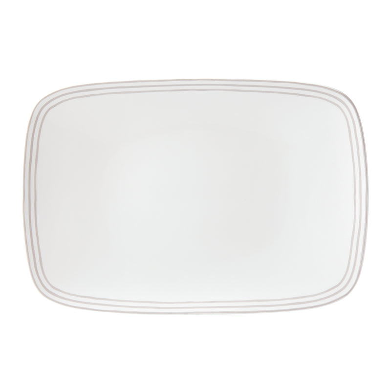 Gray-bordered oblong platter with thin stripe rim