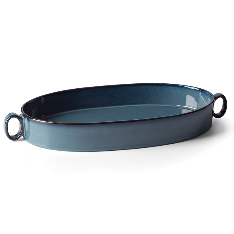 Dansk Generations II Nordic Blue oval roaster with two side handles