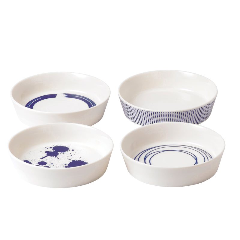 Set of 4 white serving bowls with blue Royal Doulton Pacific designs