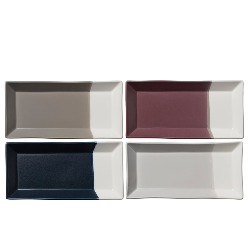 Royal Doulton Coffee Studio tray set of 4, rectangular, gray maroon navy white.