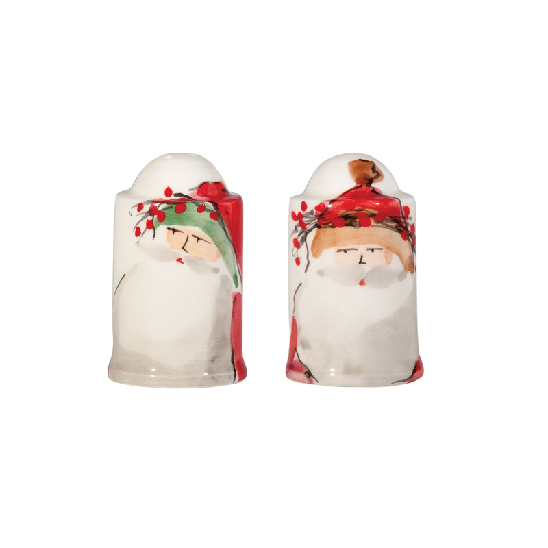Vietri Old St. Nick ceramic salt and pepper shakers with red Santa hat faces