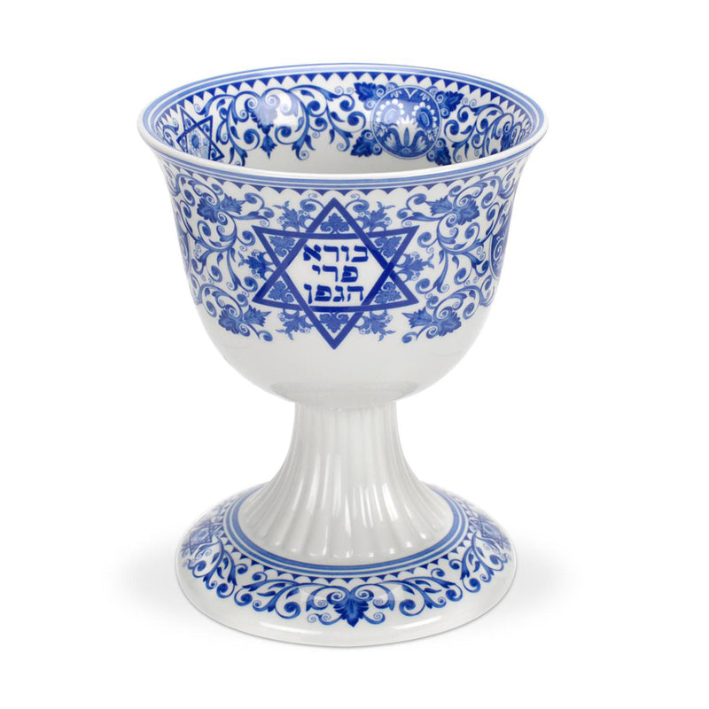 Spode Judaica Kiddush cup, blue-and-white porcelain with Star of David and Hebrew