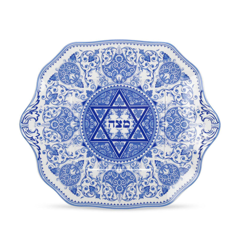 Spode Judaica matzoh plate, blue-and-white round design with Star of David and Hebrew