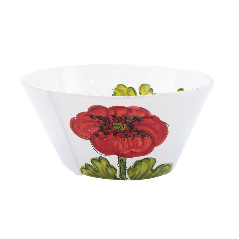 Vietri Lastra Poppy large stacking serving bowl, white with red poppy floral design