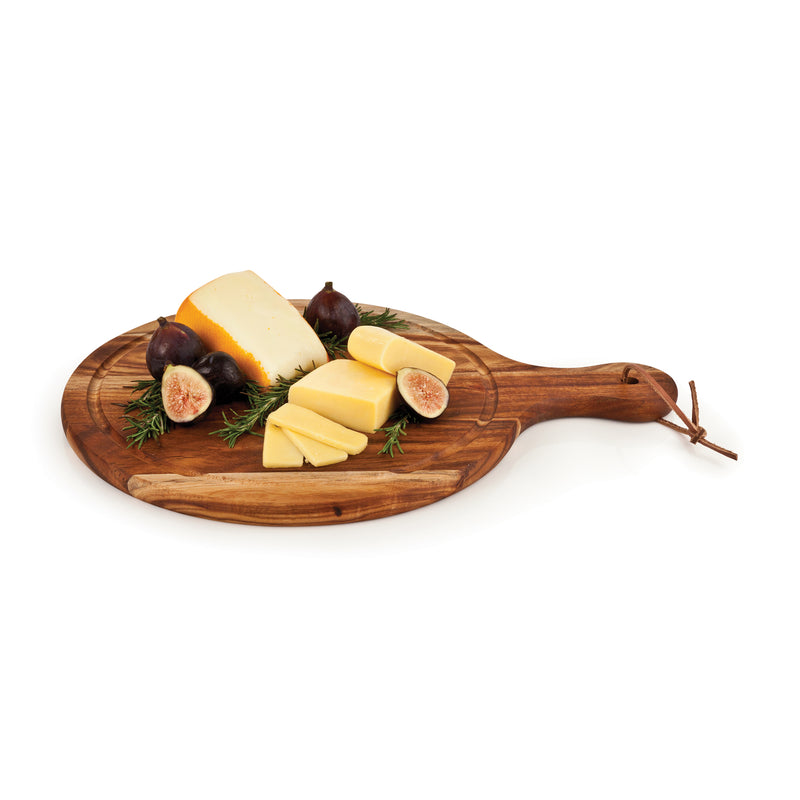 Wood artisan cheese paddle with carved oval board and rope tie handle
