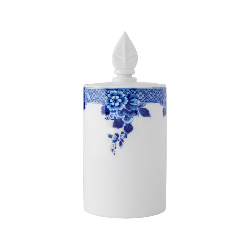 Vista Alegre Blue Ming ceramic cookie jar, white with blue floral pattern and finial lid