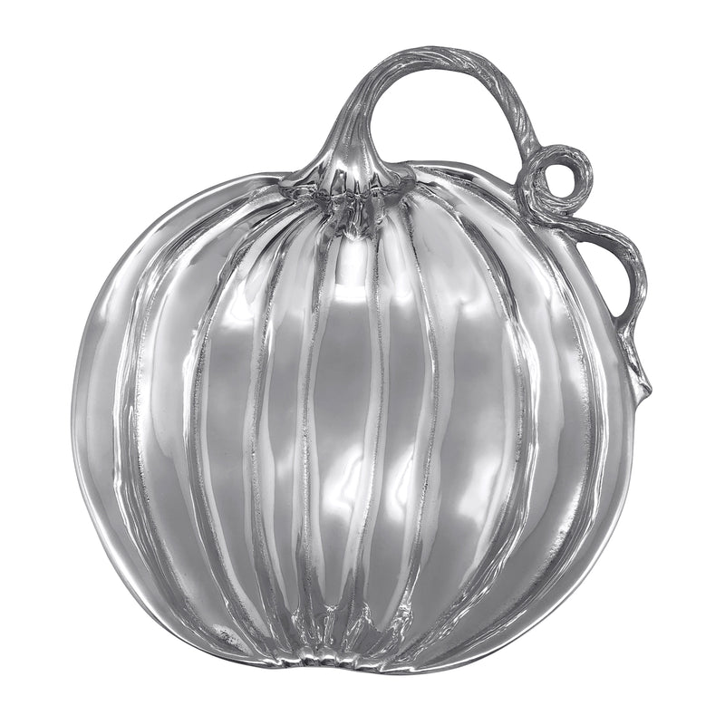 Mariposa pumpkin-shaped heirloom platter, shiny silver with ridged surface