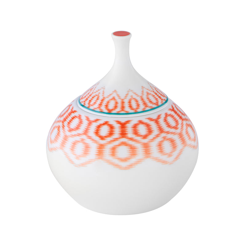 Vista Alegre Fiji sugar bowl, white ceramic with orange geometric band and red rim