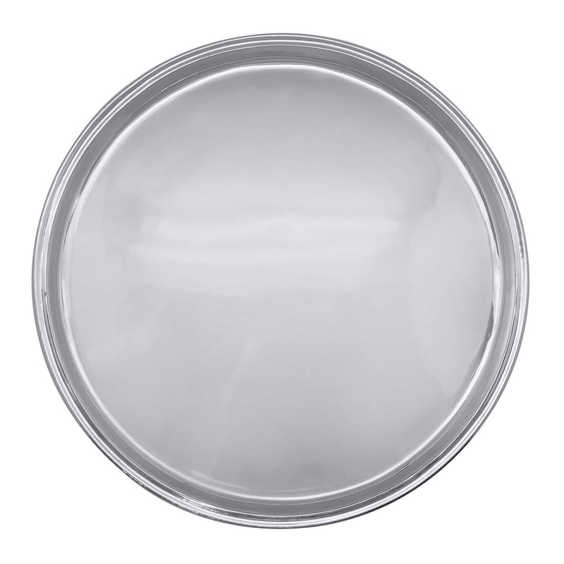 Mariposa Signature large round metal serving tray with raised rim, silver