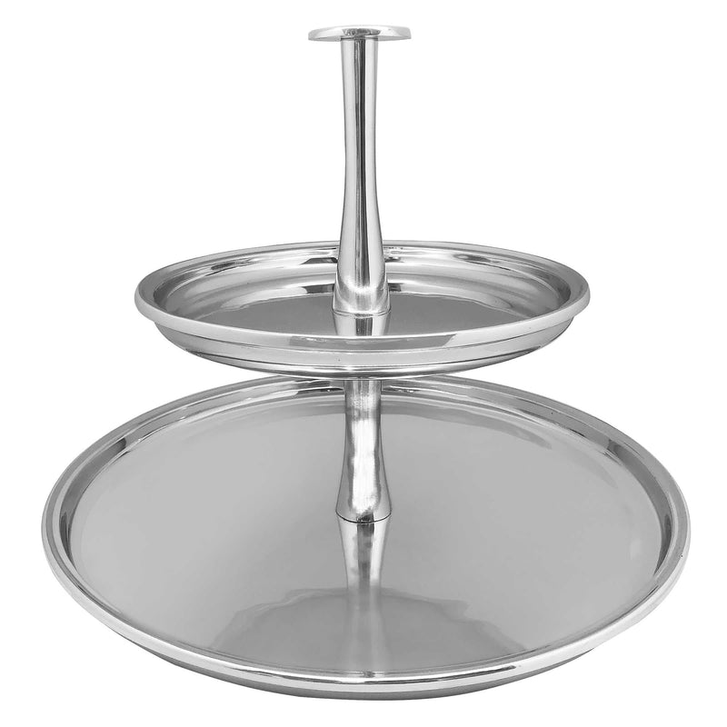 Mariposa Signature two-tier metal stand with two round trays and central pedestal