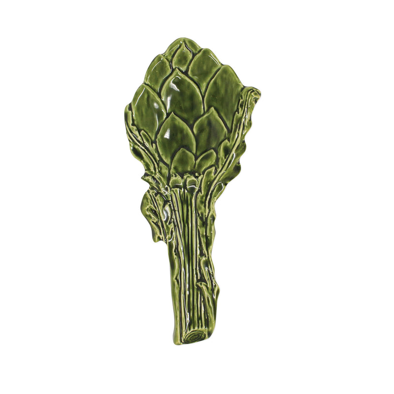 Vietri artichoke green figural spoon rest, ceramic leaf detail