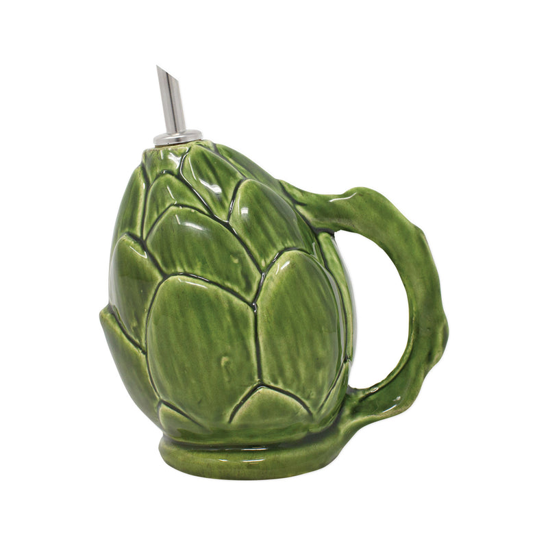 Vietri artichoke green ceramic olive oil cruet with pour spout and handle