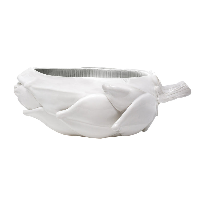Vietri white artichoke figural centerpiece with layered leaf bowl shape