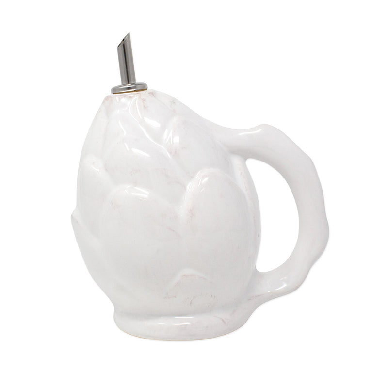 Vietri white artichoke figural olive oil cruet with metal pour spout