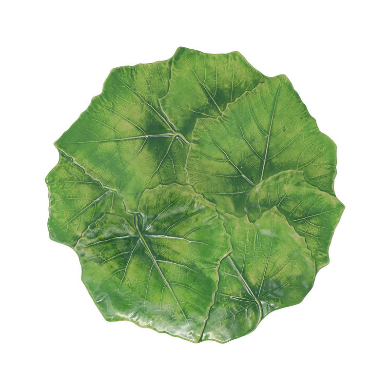 Vietri leaf-shaped cheese/tart plate, glossy green leaf design