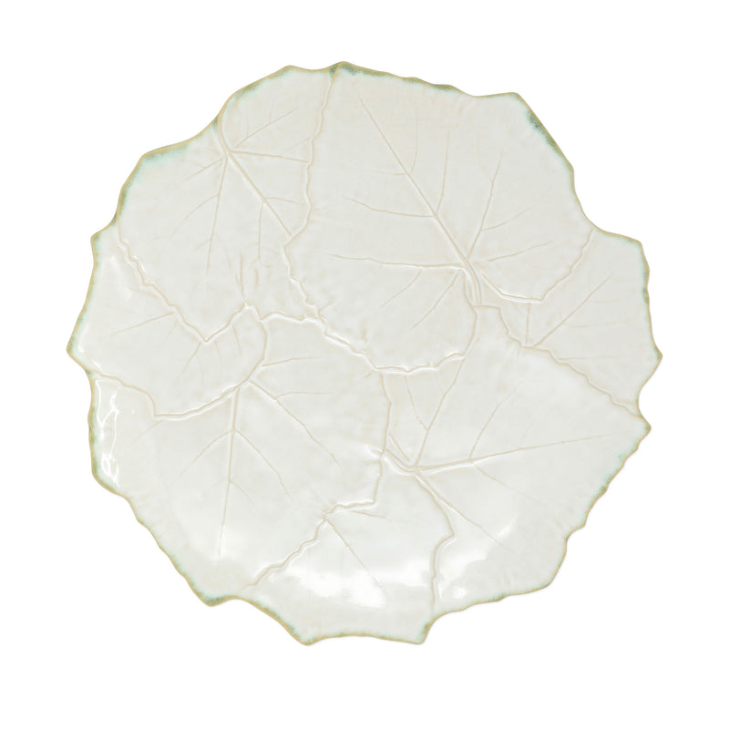 Vietri Foglia white cheese or tart plate with scalloped leaf edge and raised vein pattern