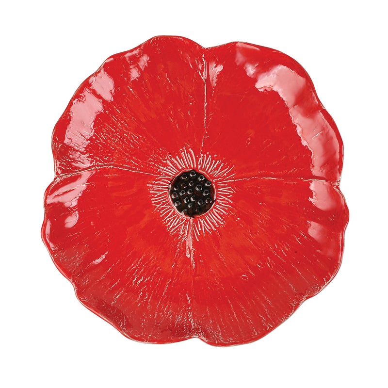 Vietri Lastra Poppy figural round platter, red flower design with dark center