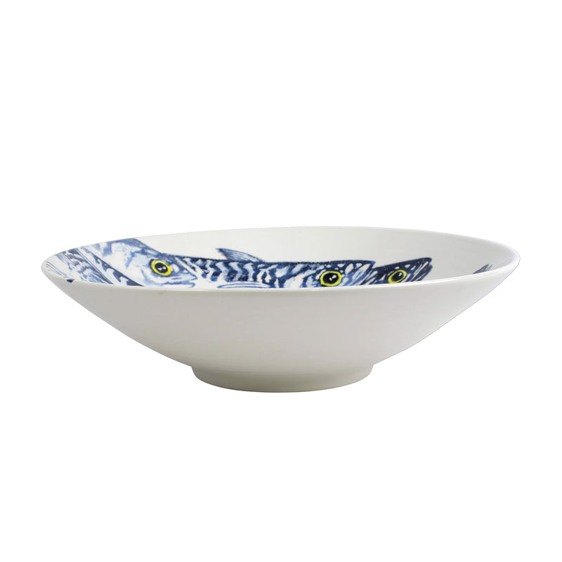 Vietri Maccarello large serving bowl, white with blue fish pattern