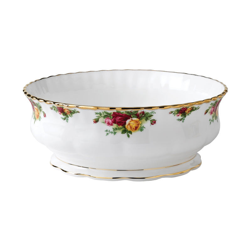 Royal Albert Old Country Roses salad bowl, white with red rose floral and gold rim