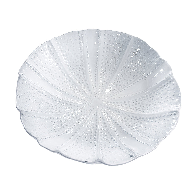 White ceramic serving bowl with embossed sea urchin texture, round dish
