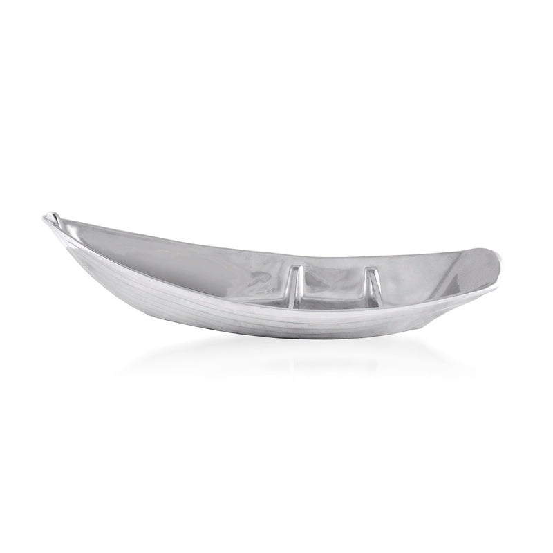 Mariposa large dory serving tray, polished silver metal with central divider