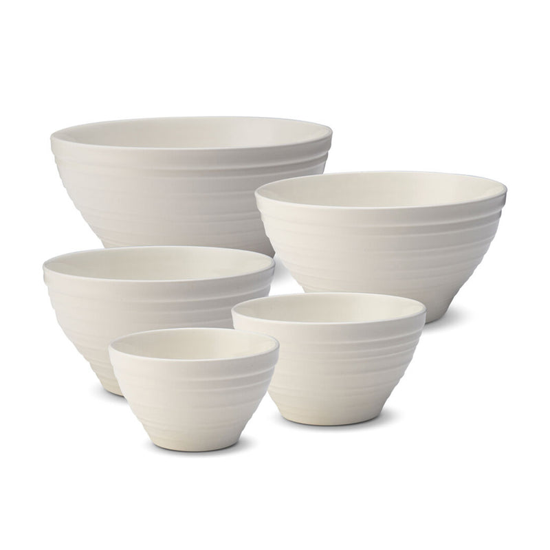 Mikasa swirl set of 5 white stacking bowls with ridged nesting design