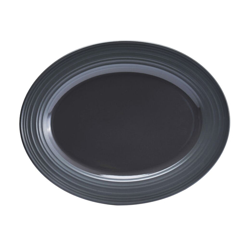 Mikasa Swirl graphite oval platter with concentric dark gray ridged border