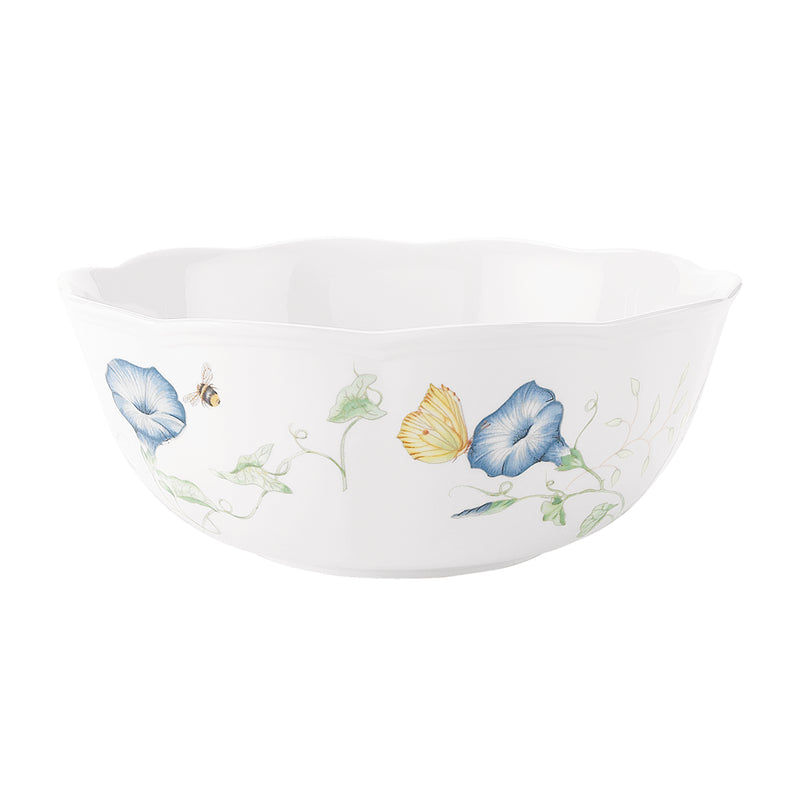 Lenox Butterfly Meadow small porcelain serving bowl, white with blue butterfly and floral pattern