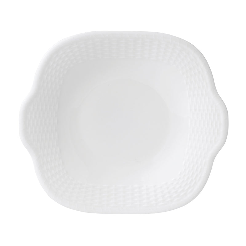 Wedgwood Nantucket Basket cake plate, white basket-weave design, scalloped edge