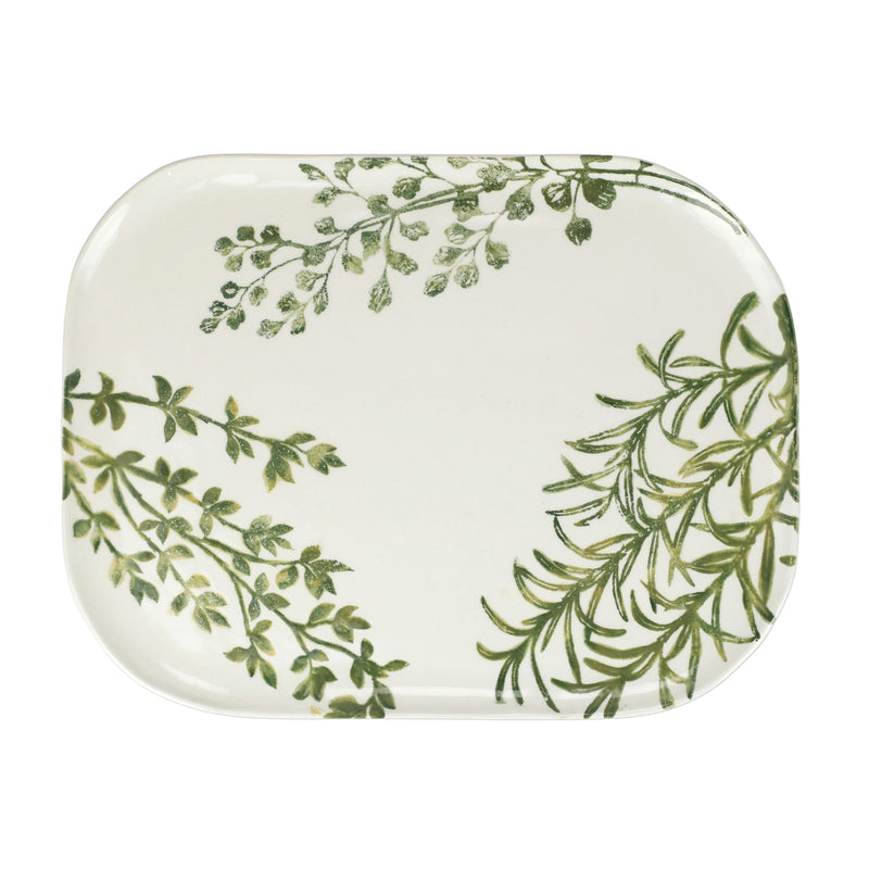 Vietri Fauna Flora medium rectangular platter with rounded corners and green botanical design