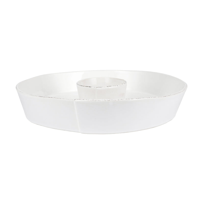 Vietri Lastra white chip and dip platter with center dish