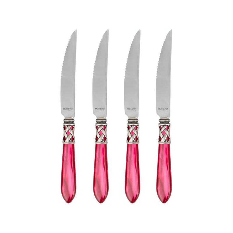 Vietri Aladdin antique set of 4 steak knives with pink jeweled handles