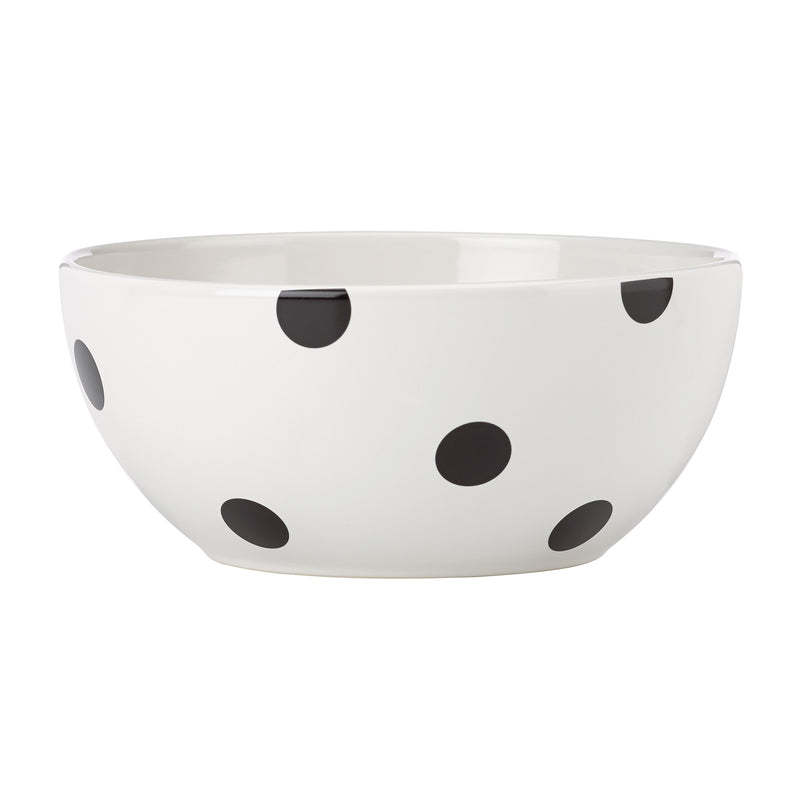 Serving bowl with white base and black dot pattern