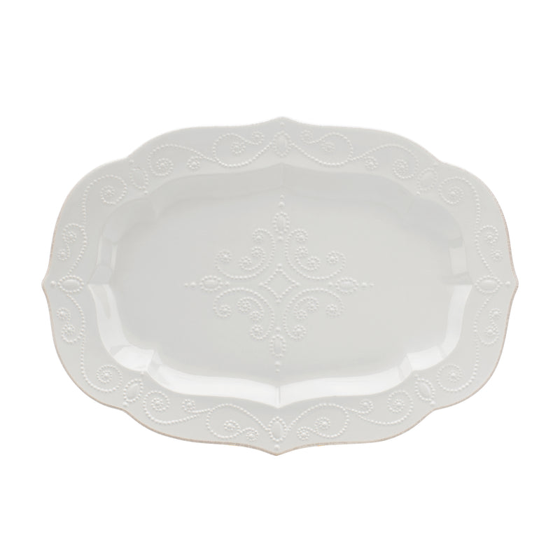 Lenox French Perle large white oval platter with raised scroll and pearl border