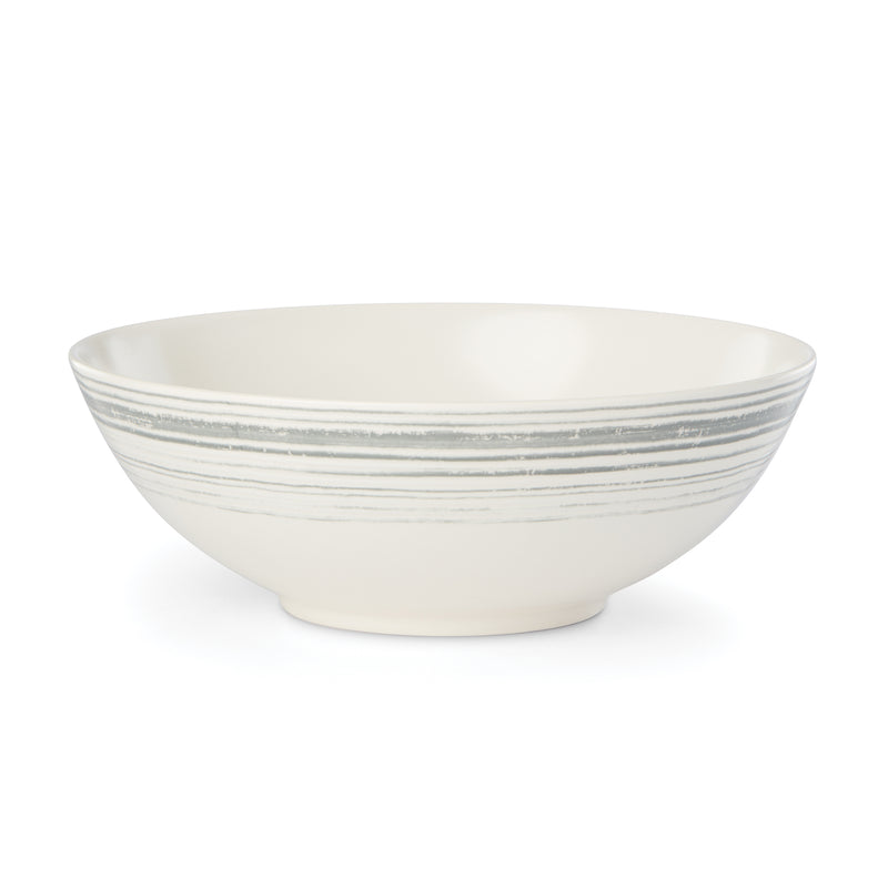 Lenox textured neutrals serving bowl, white with horizontal gray stripe texture