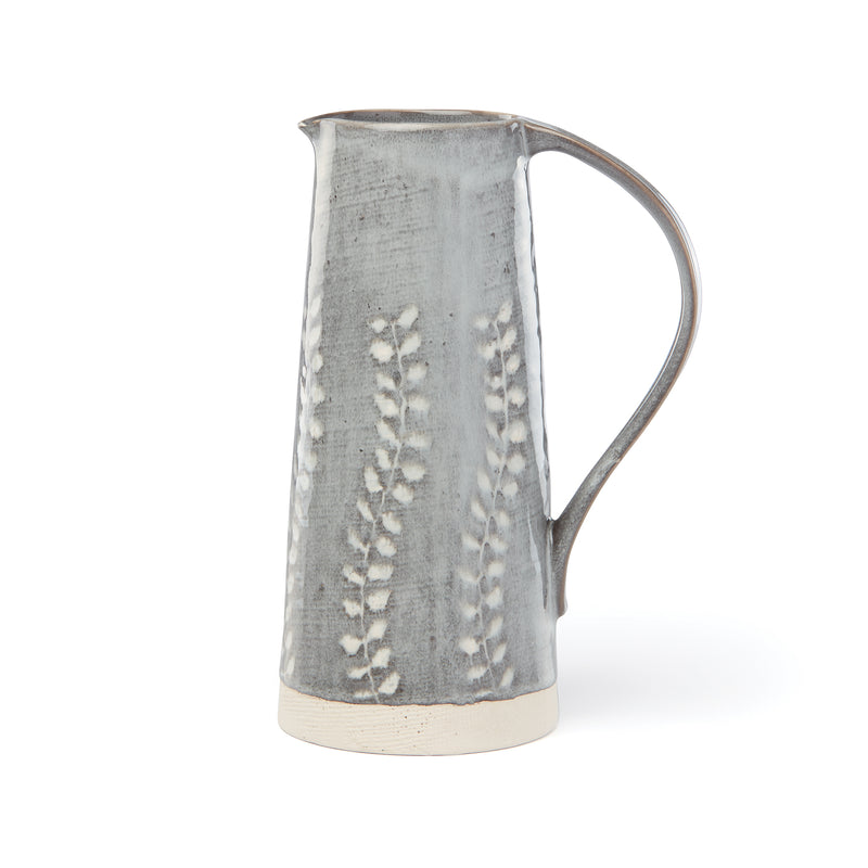 Lenox textured neutral tall pitcher in gray ceramic, arched handle and spout
