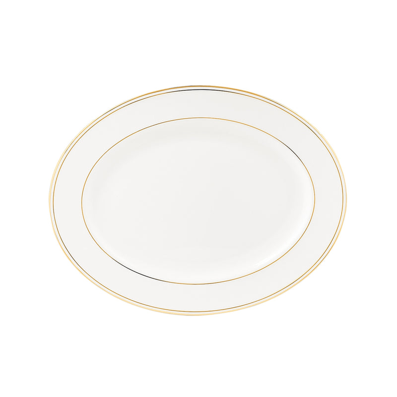 Lenox Federal Gold oval platter with white body and thin gold rim lines