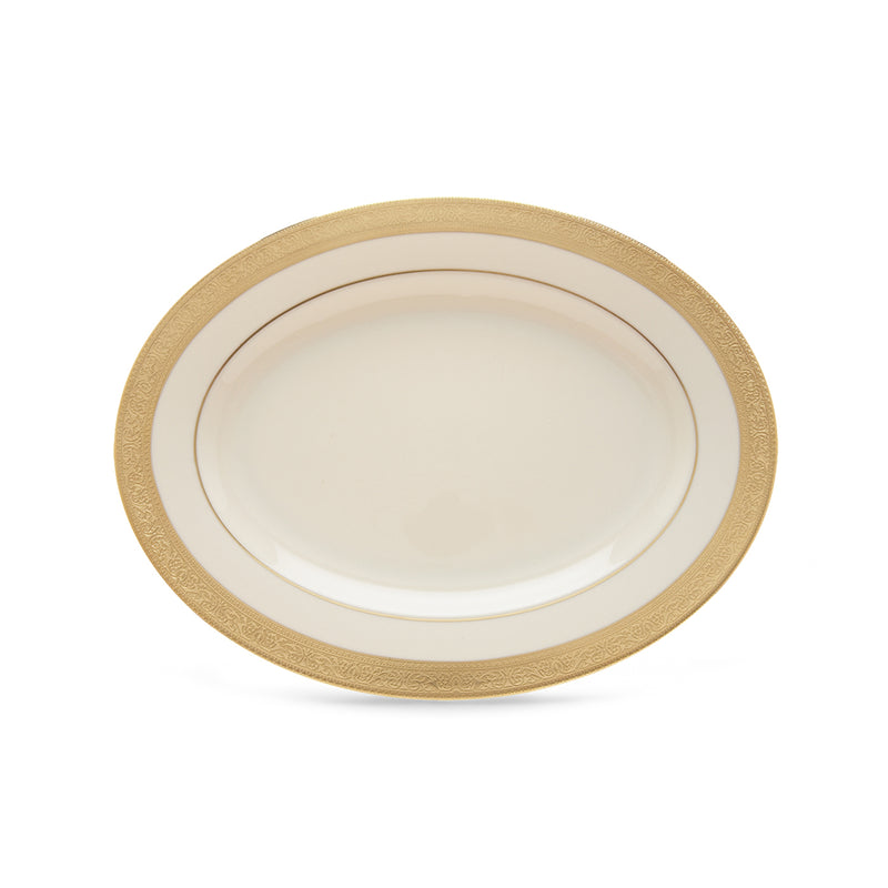Lenox Westchester oval platter with white center and gold decorative rim