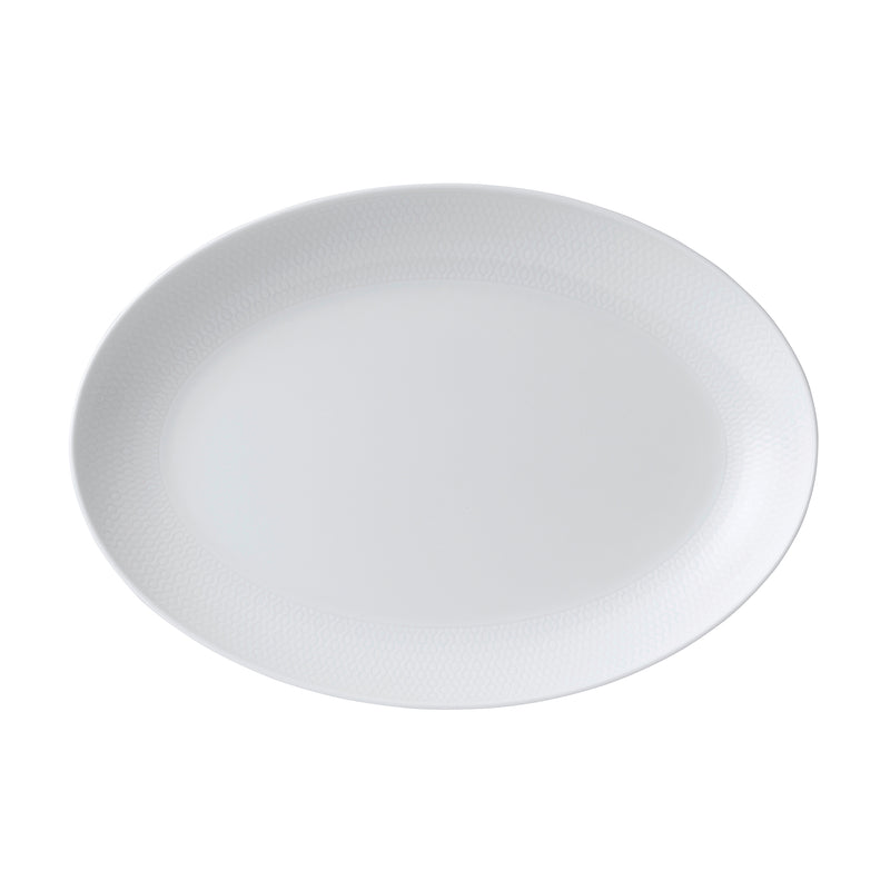 Wedgwood Gio oval platter in white, textured surface and shallow rim