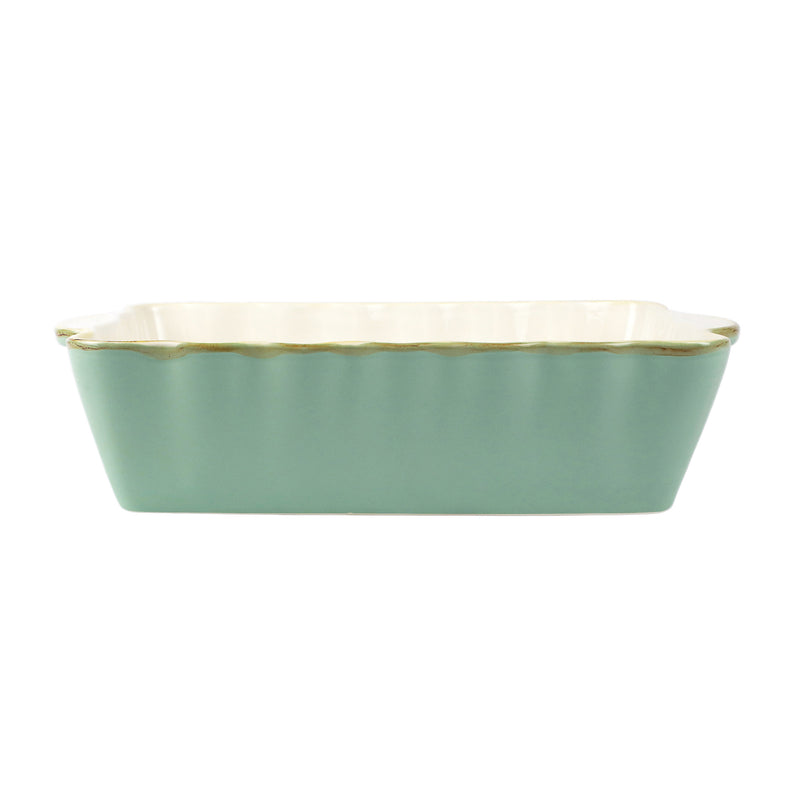 Vietri aqua medium rectangular ceramic baker with gold rim, glazed
